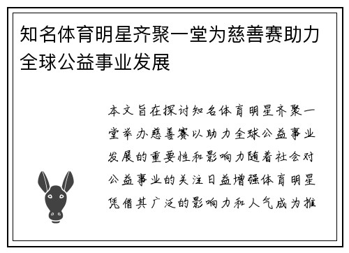 知名体育明星齐聚一堂为慈善赛助力全球公益事业发展